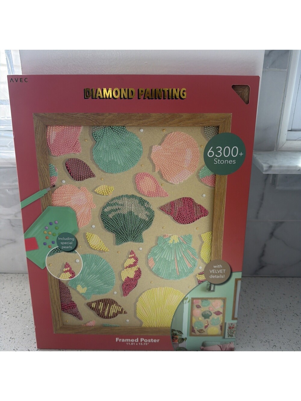 AVEC DIY Diamond Art Painting Sea Shells on the Beach Framed Poster Kit NWT 6300
